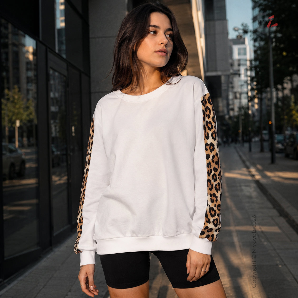 Leopard Print Sleeve Full Sleeve T-Shirt