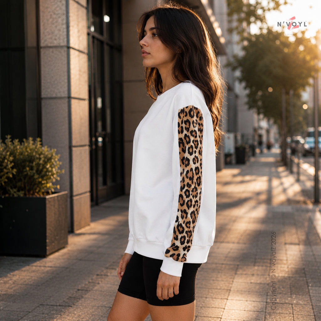 Leopard Print Sleeve Full Sleeve T-Shirt