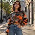Orange Camo Oversized Crop Top