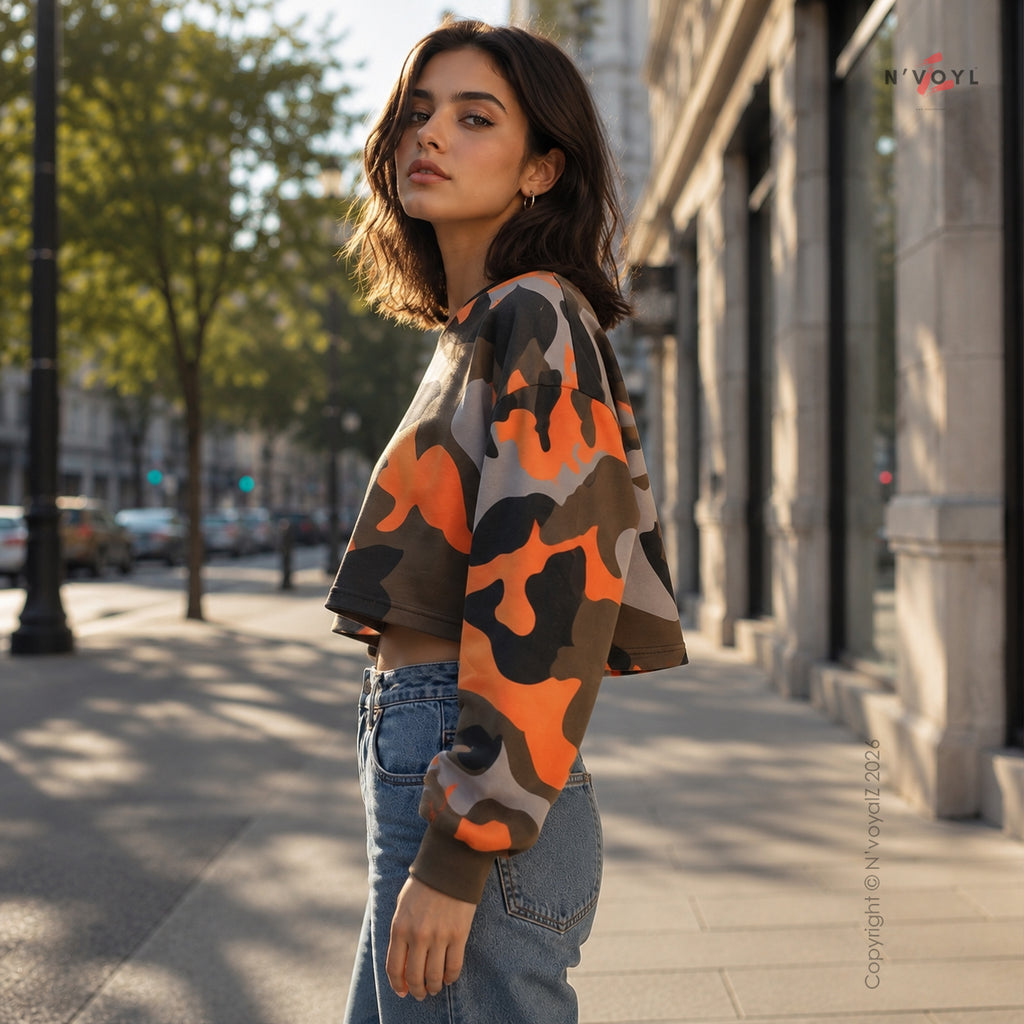 Orange Camo Oversized Crop Top