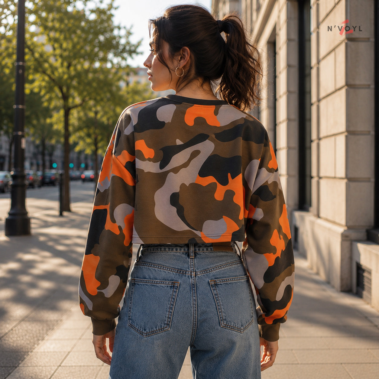 Orange Camo Oversized Crop Top