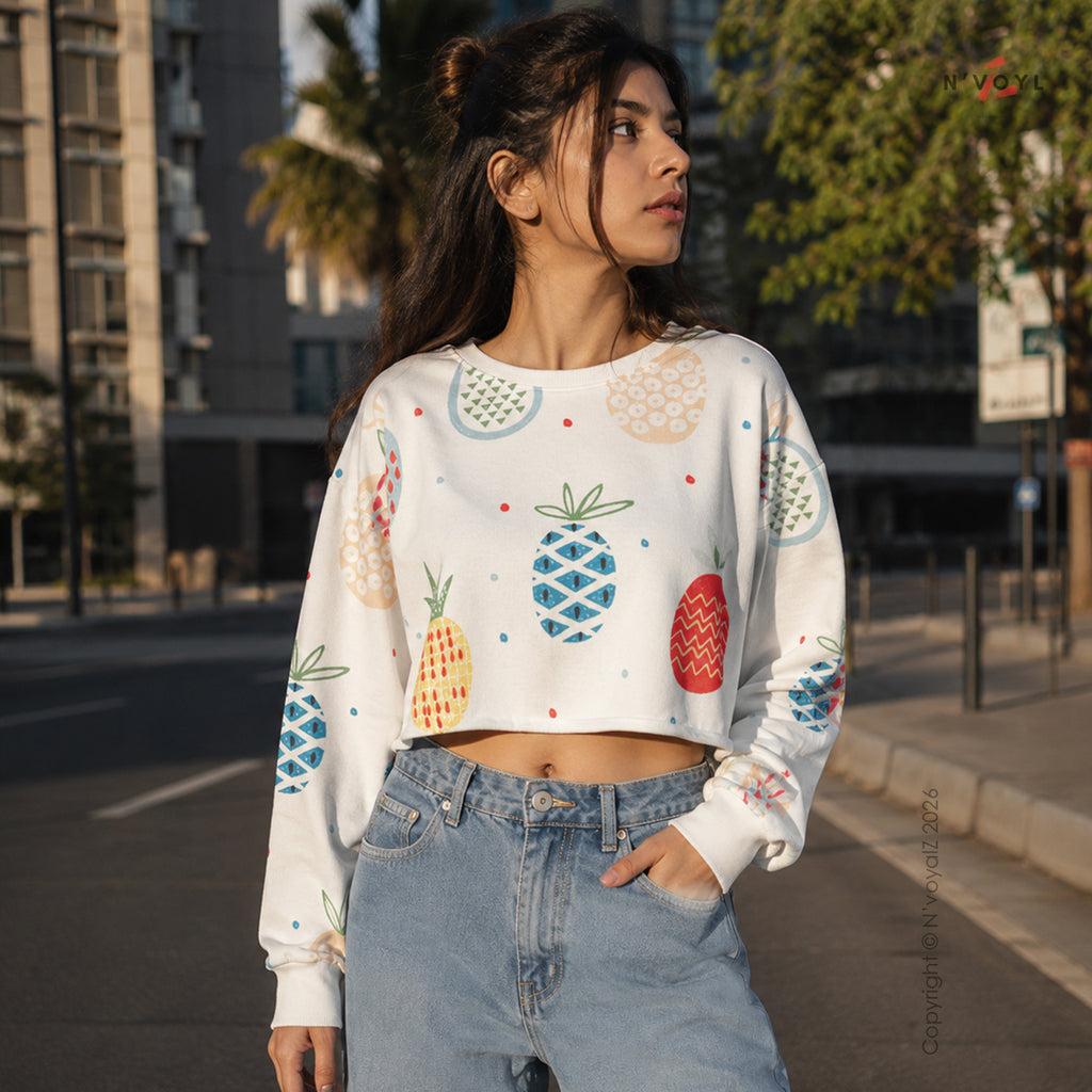 Tropical Pineapple Print Oversized Crop Top