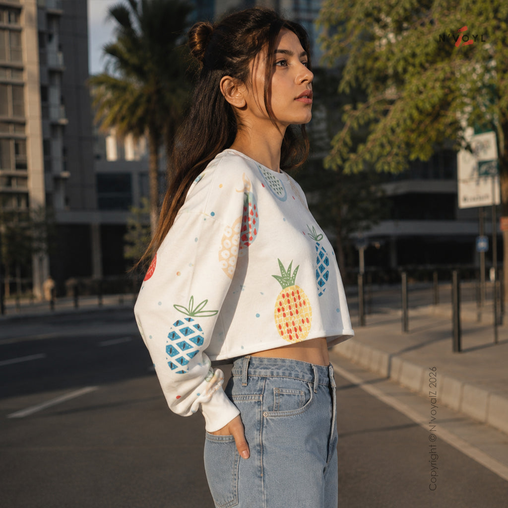 Tropical Pineapple Print Oversized Crop Top