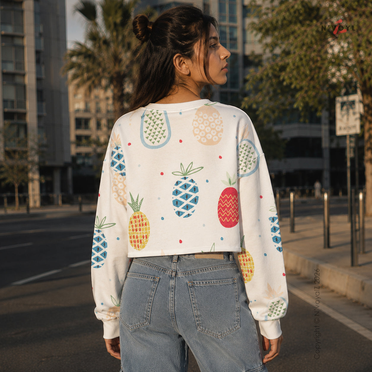 Tropical Pineapple Print Oversized Crop Top