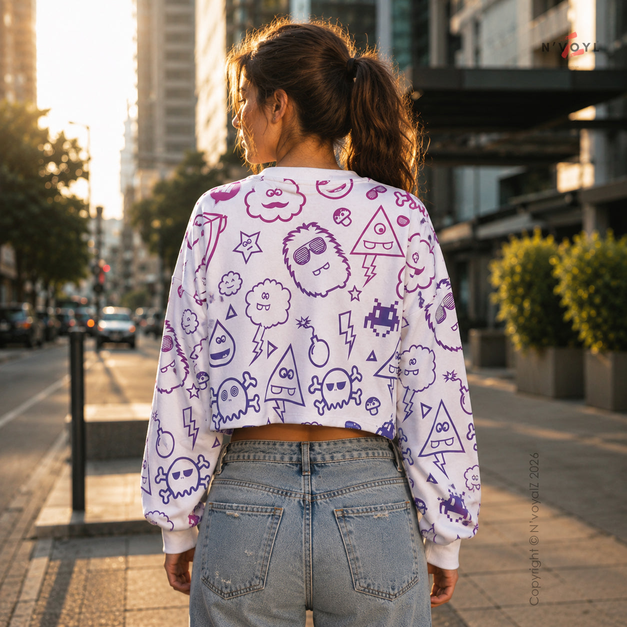 Cute Cartoon Graphic Oversized Crop Top
