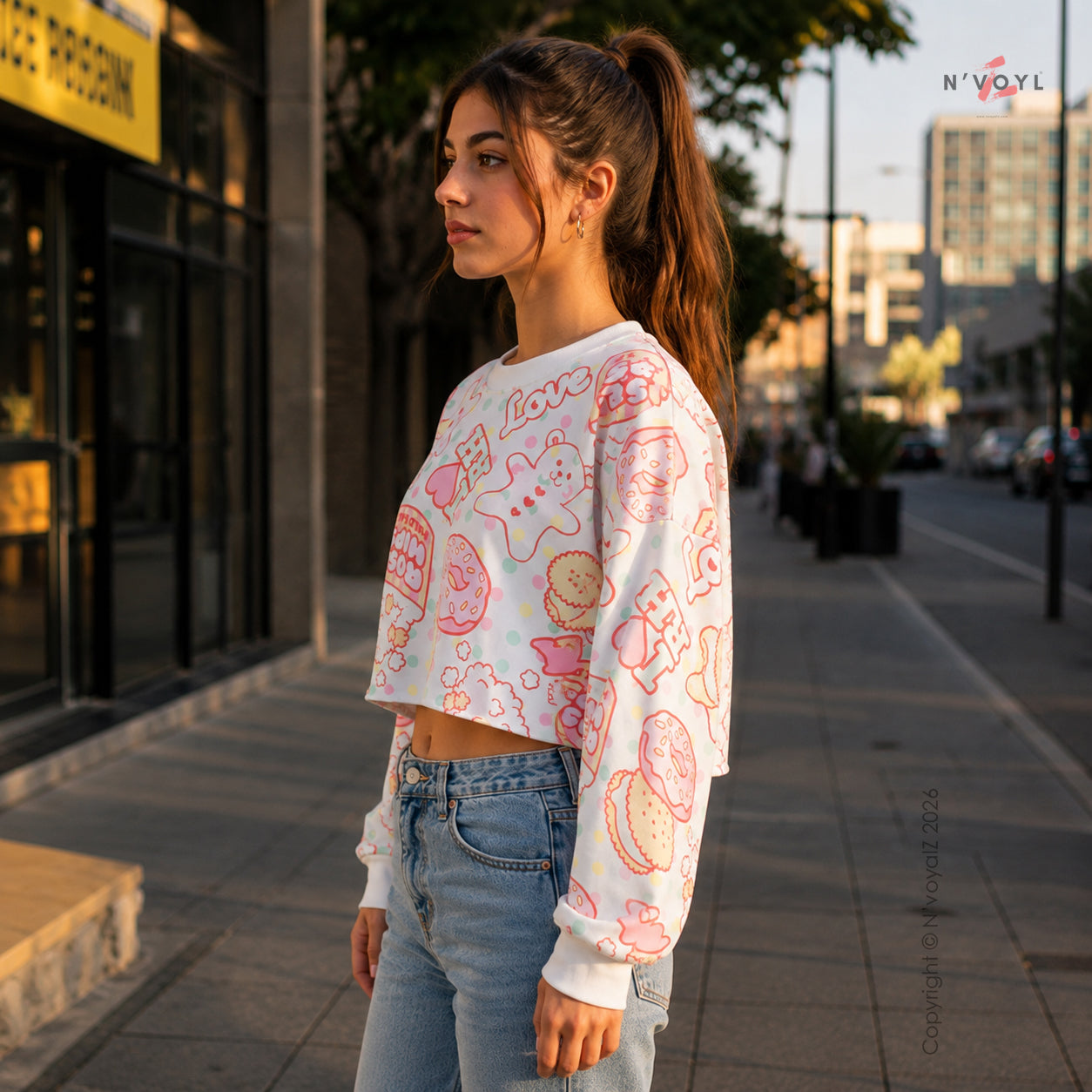 Kawaii Dessert Print Oversized Crop Top