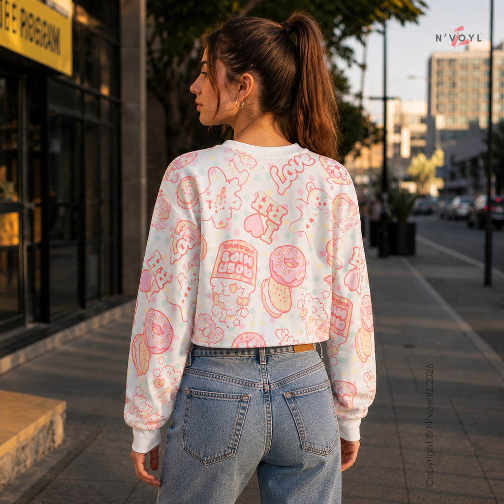 Kawaii Dessert Print Oversized Crop Top