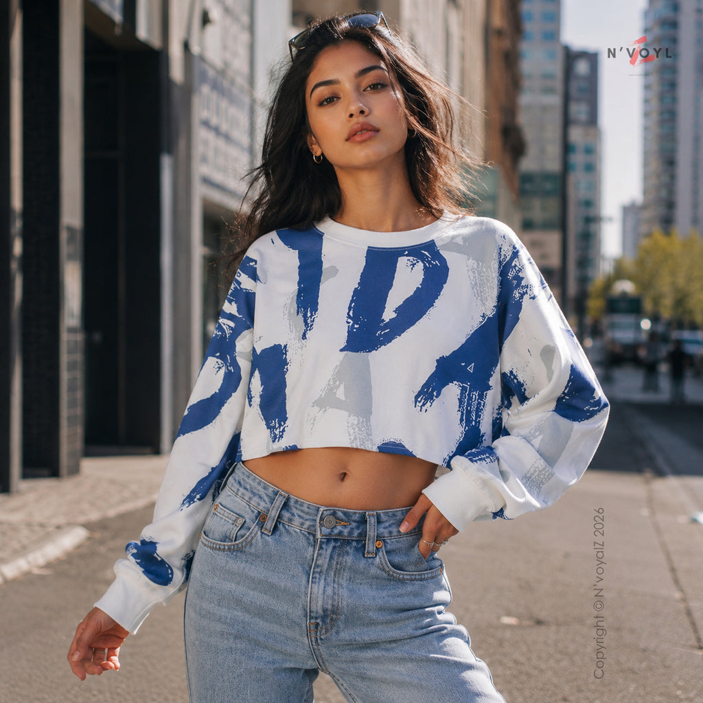 Abstract Brush Stroke Oversized Crop Top