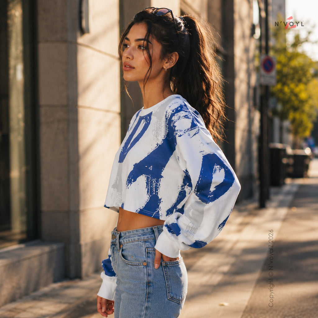 Abstract Brush Stroke Oversized Crop Top