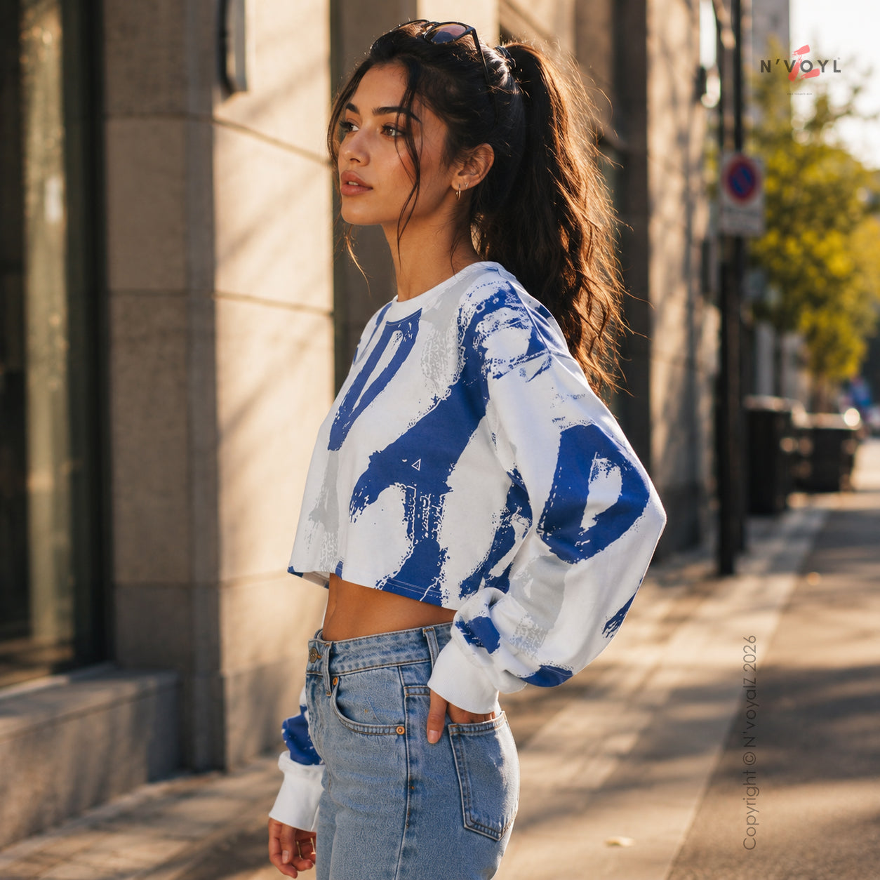 Abstract Brush Stroke Oversized Crop Top