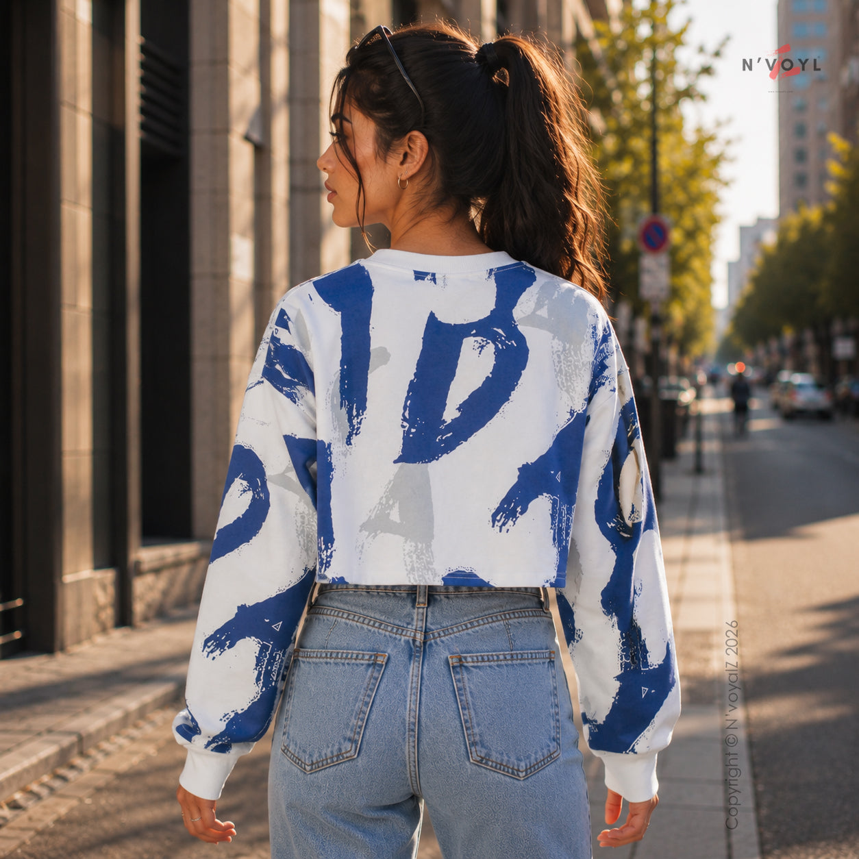 Abstract Brush Stroke Oversized Crop Top