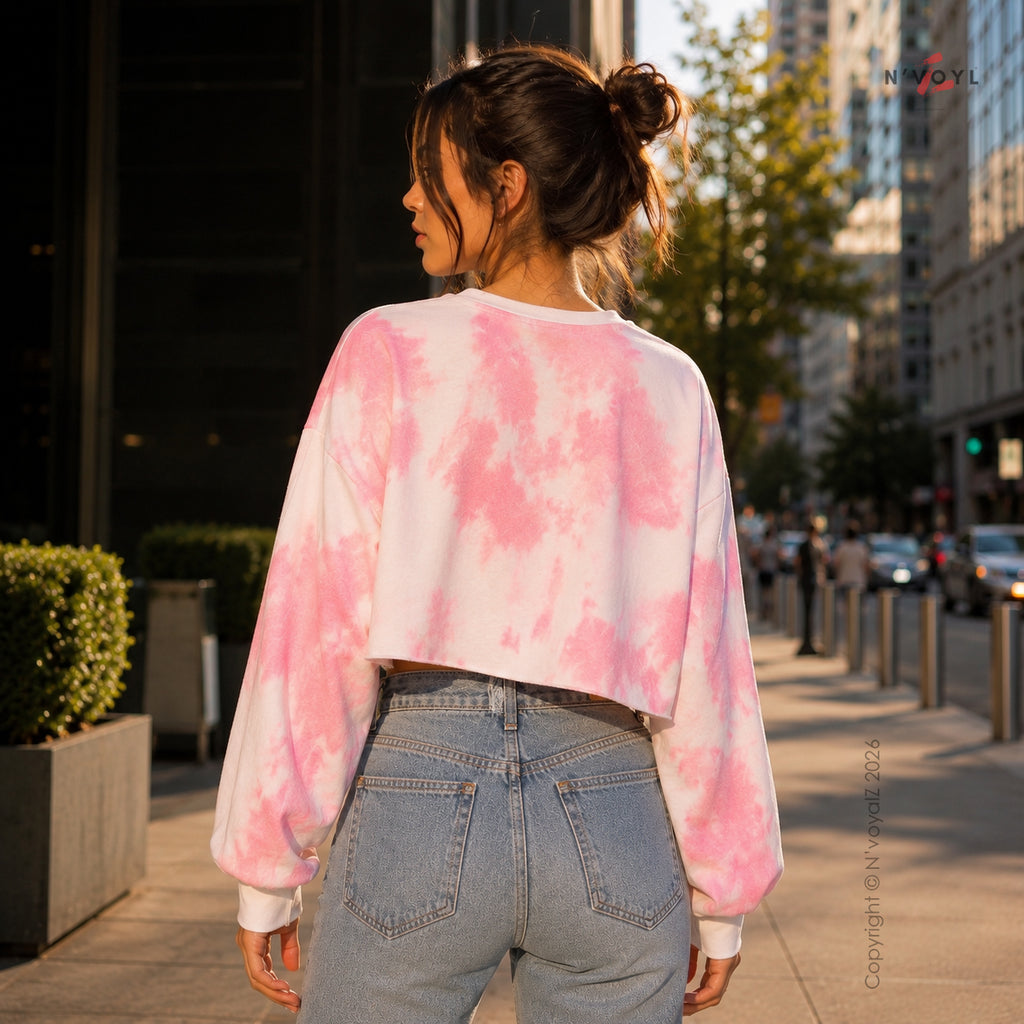 Pink Tie-Dye Oversized Crop Top