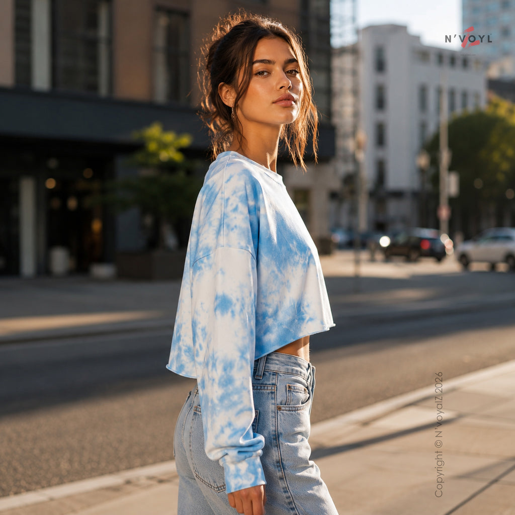 Sky Blue Tie-Dye Oversized Crop Top