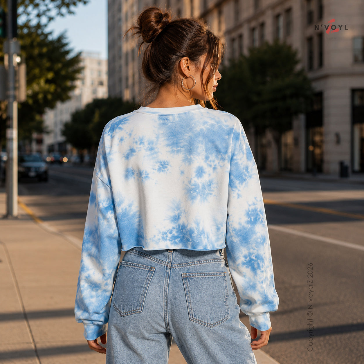 Sky Blue Tie-Dye Oversized Crop Top