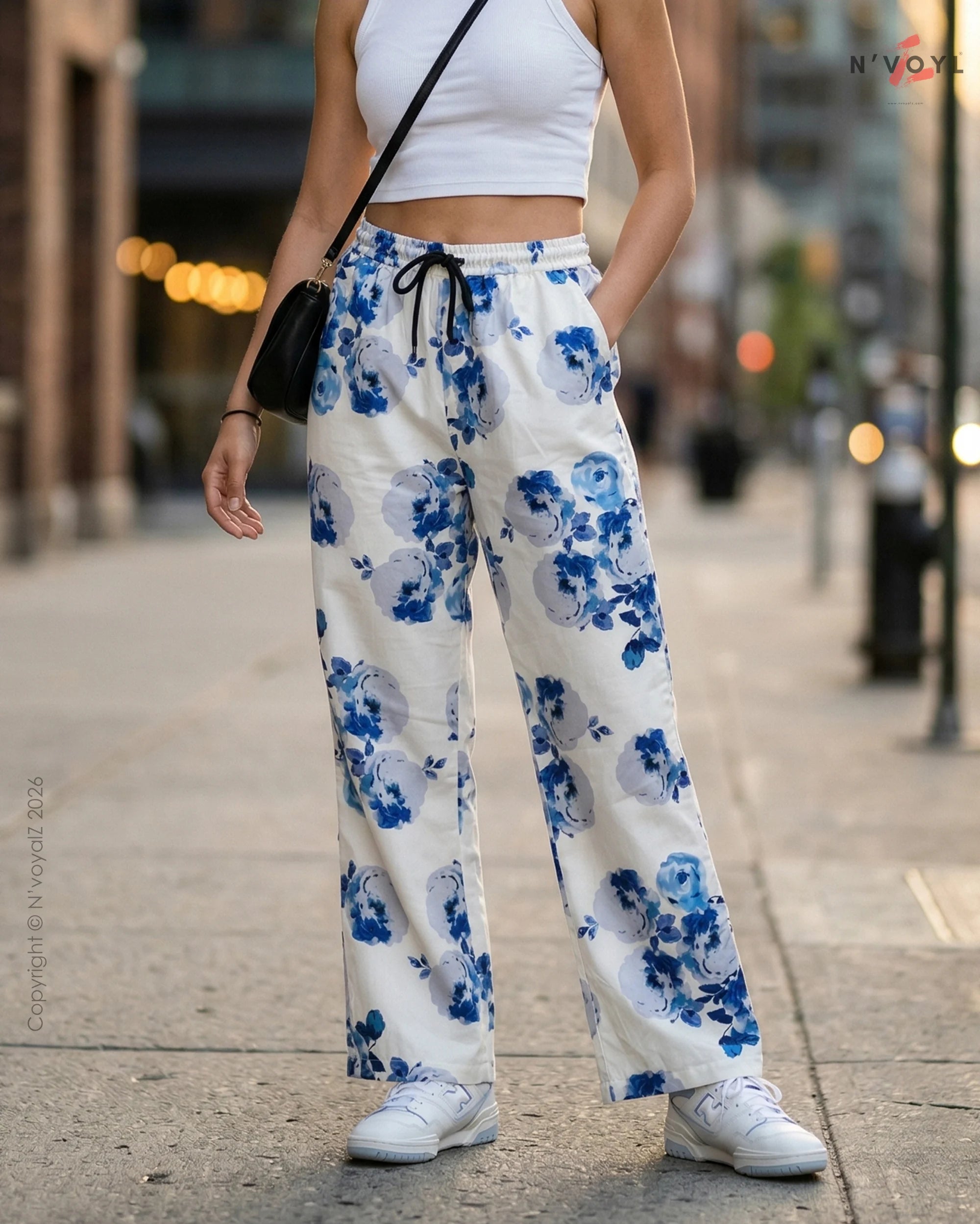 Azure Bloom Straight-Fit Pants