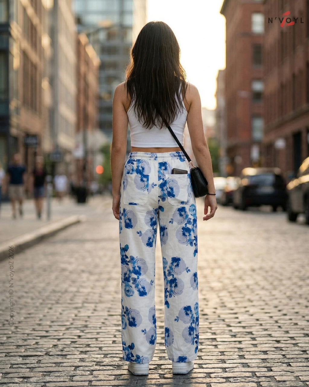 Azure Bloom Straight-Fit Pants