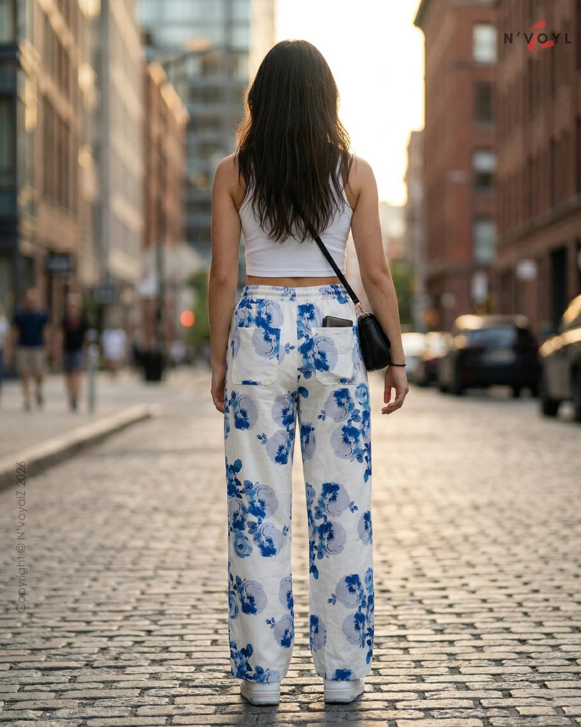 Azure Bloom Straight-Fit Pants
