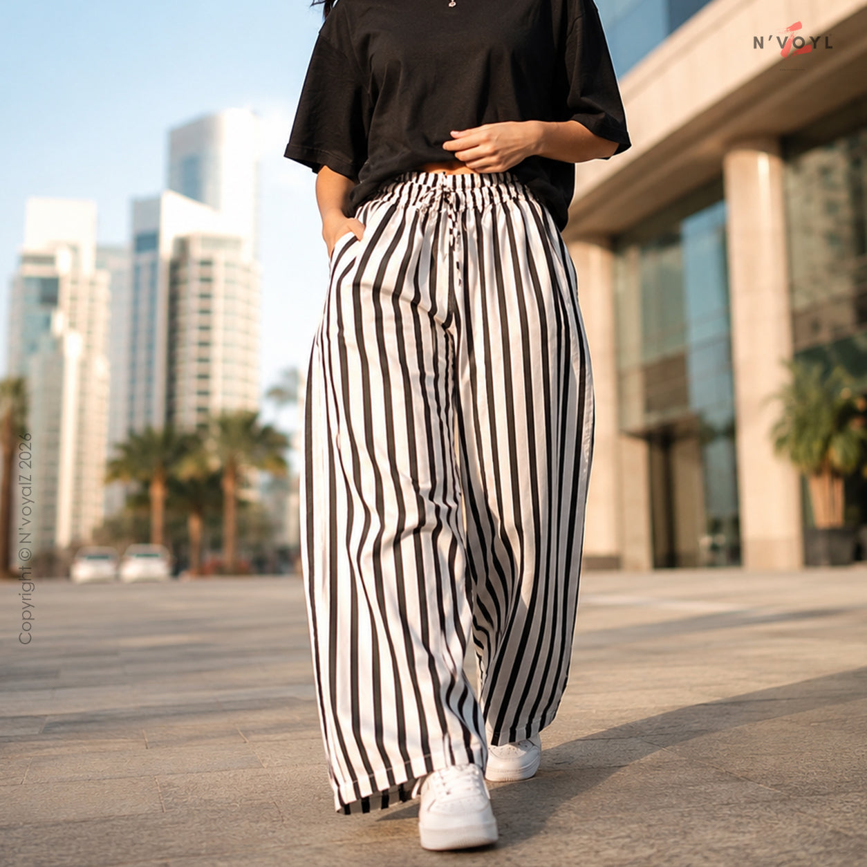 Mono Stripe Straight-Fit Pants