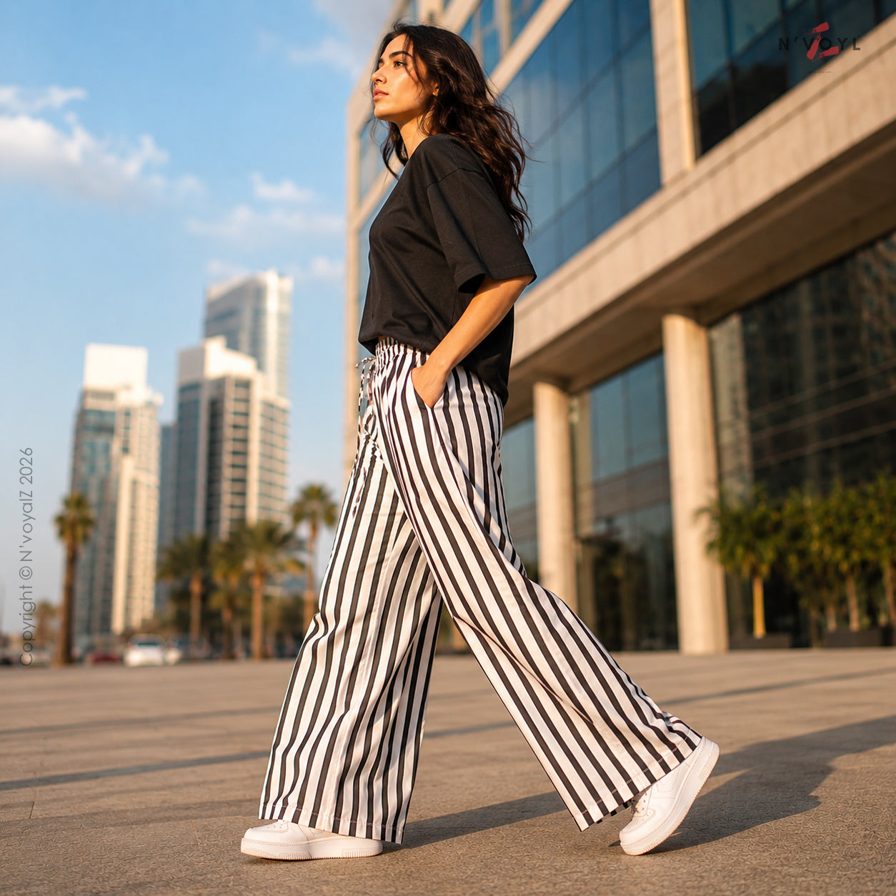 Mono Stripe Straight-Fit Pants