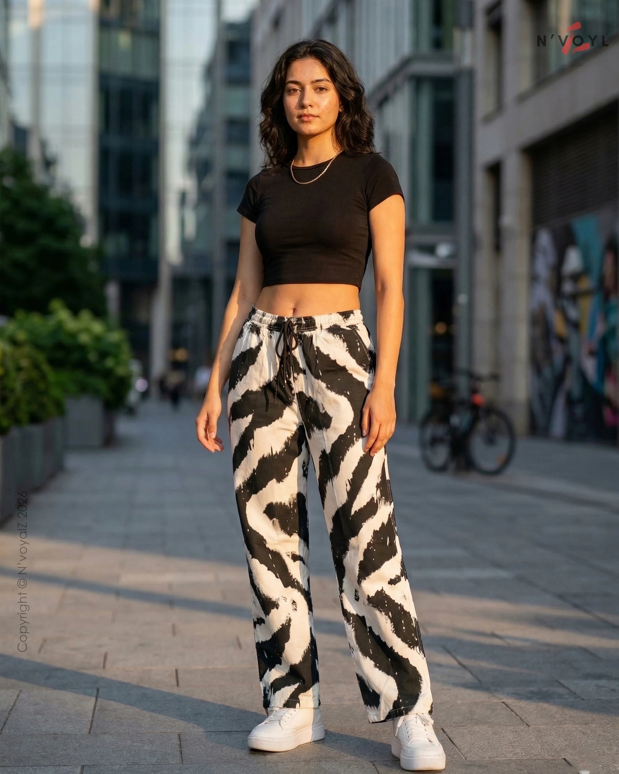 Midnight Zebra Straight-Fit Pants