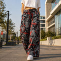 Crimson Pixel Camo Wide-Leg Pants