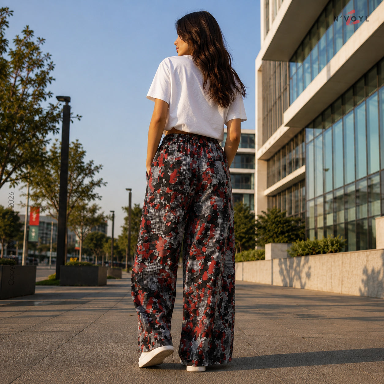 Crimson Pixel Camo Wide-Leg Pants