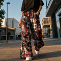 Women’s Red Grunge Plaid Wide Leg Pants