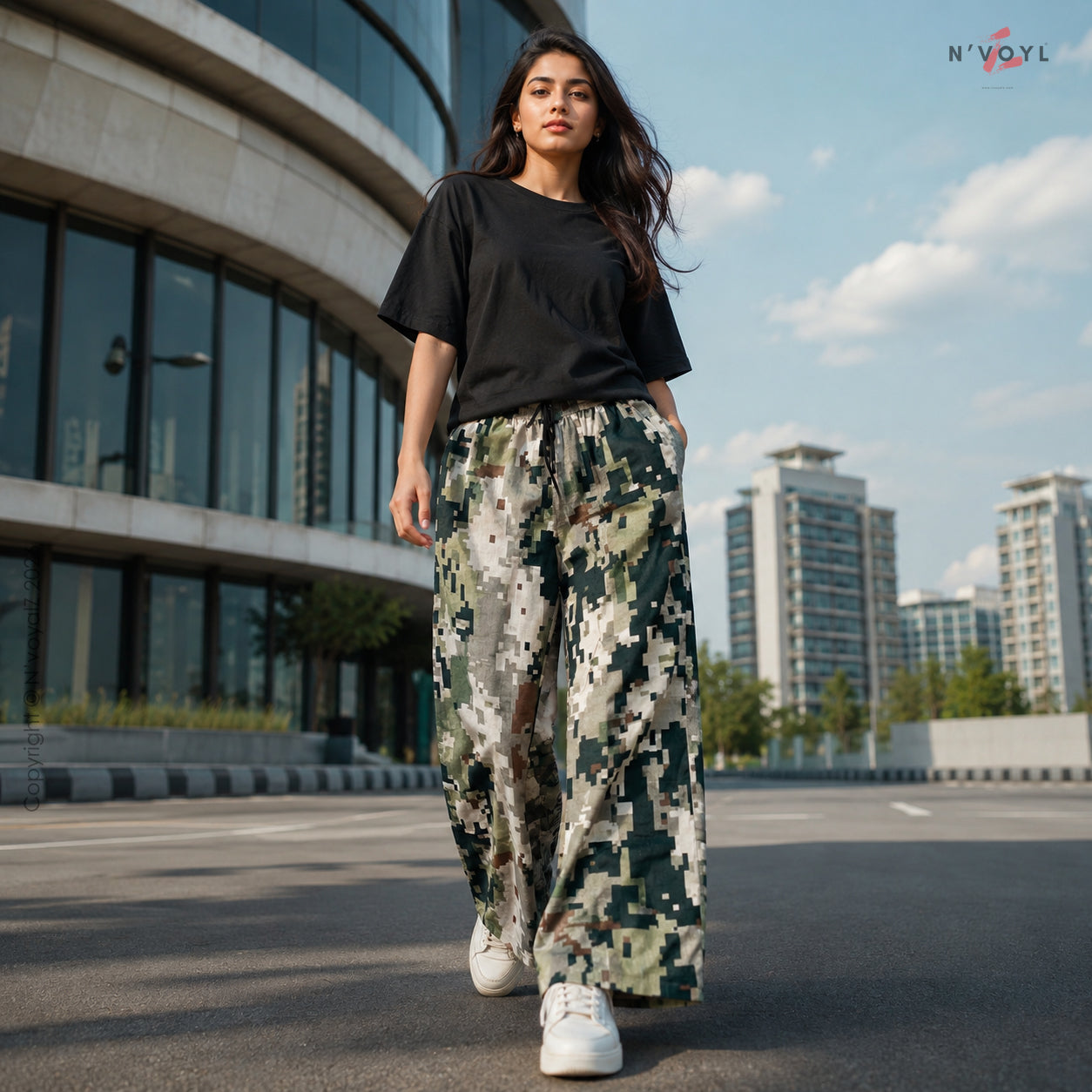 Korean Style Military Print Loose Fit Pants