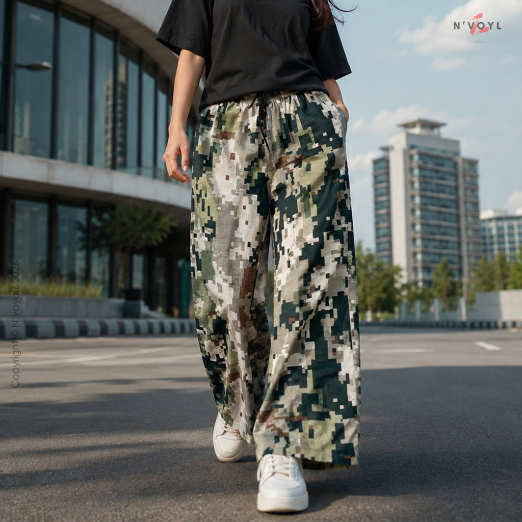 Korean Style Military Print Loose Fit Pants