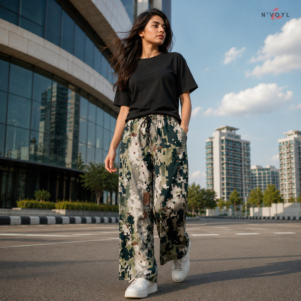 Korean Style Military Print Loose Fit Pants