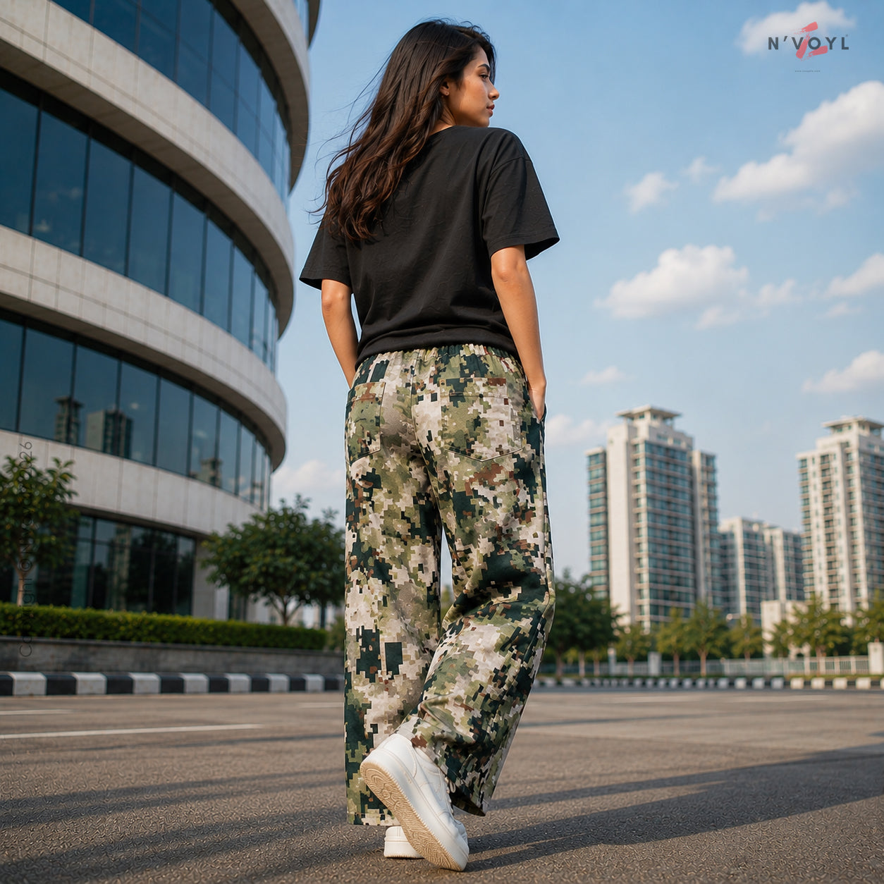 Korean Style Military Print Loose Fit Pants