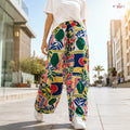 Tropical Print Wide Leg Pants