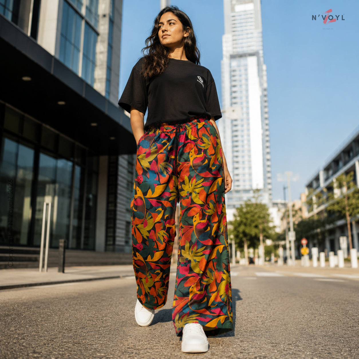 Gen Z Tropical Print Loose Fit Pants