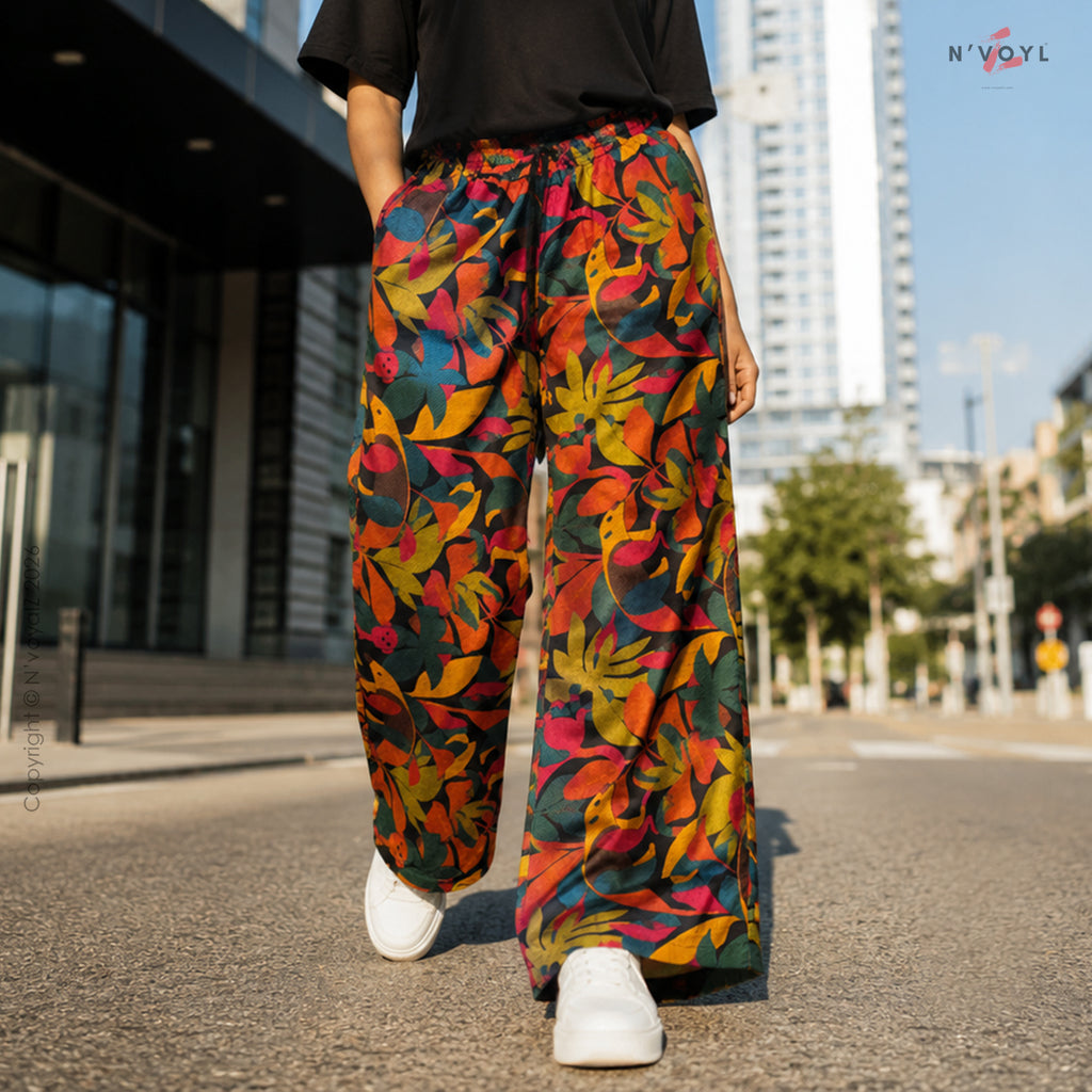 Gen Z Tropical Print Loose Fit Pants