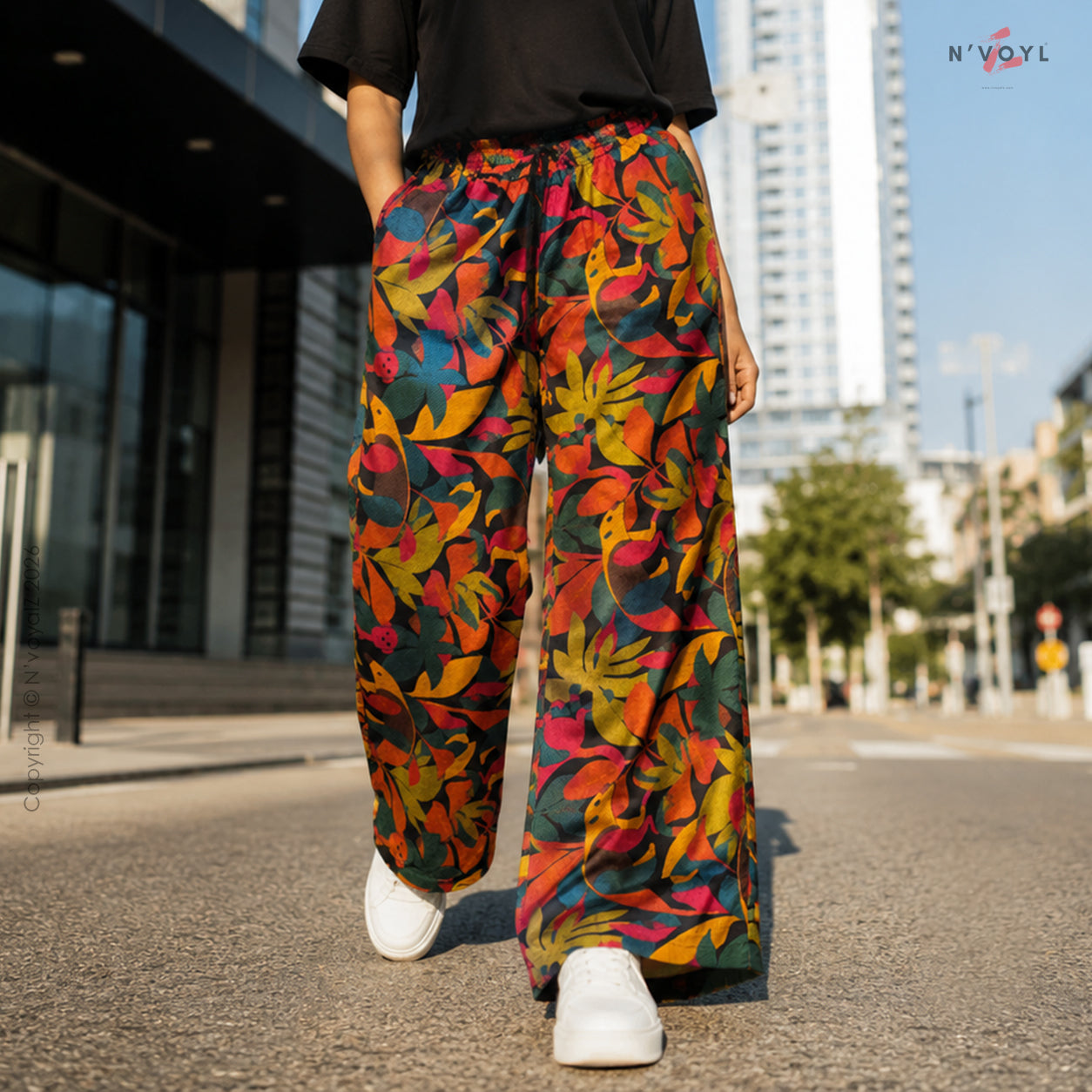 Gen Z Tropical Print Loose Fit Pants