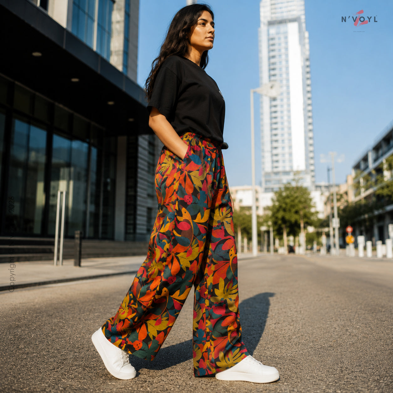 Gen Z Tropical Print Loose Fit Pants