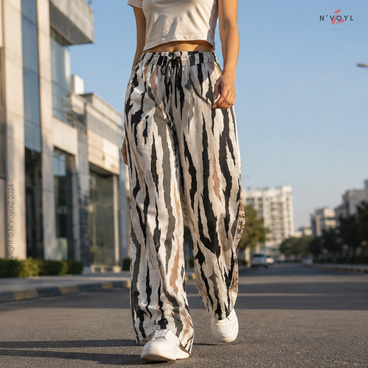 Neutral Zebra Print Wide Pants