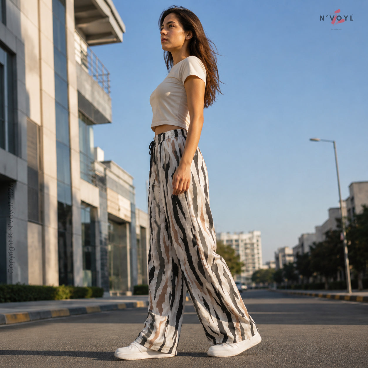 Neutral Zebra Print Wide Pants