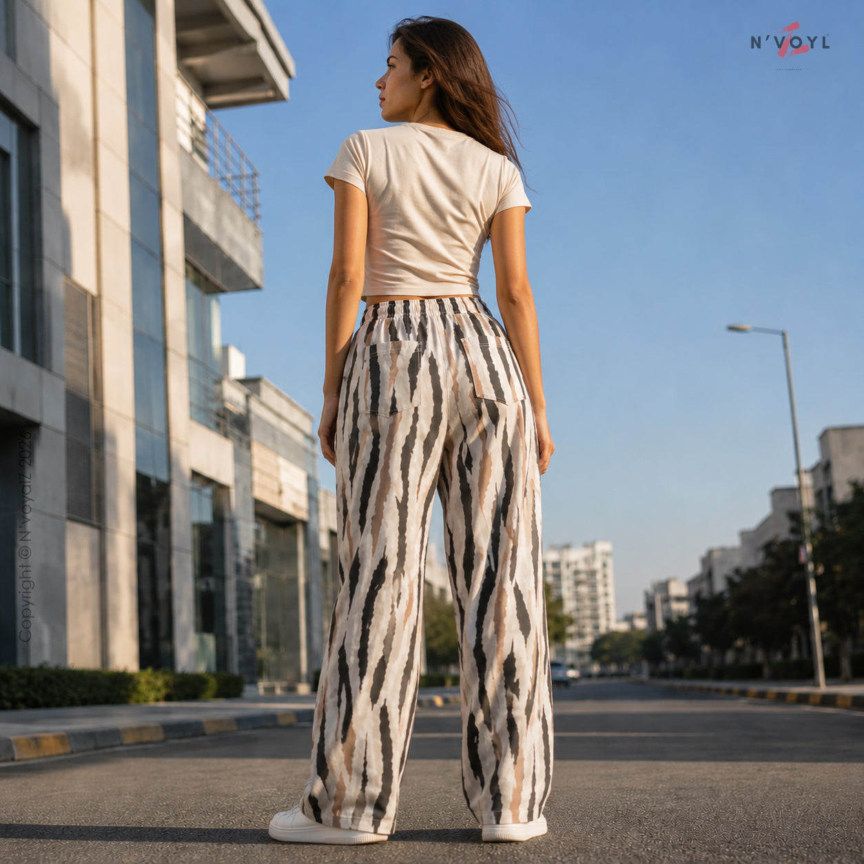 Neutral Zebra Print Wide Pants