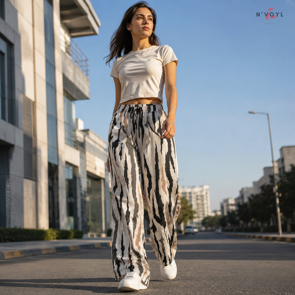 Neutral Zebra Print Wide Pants