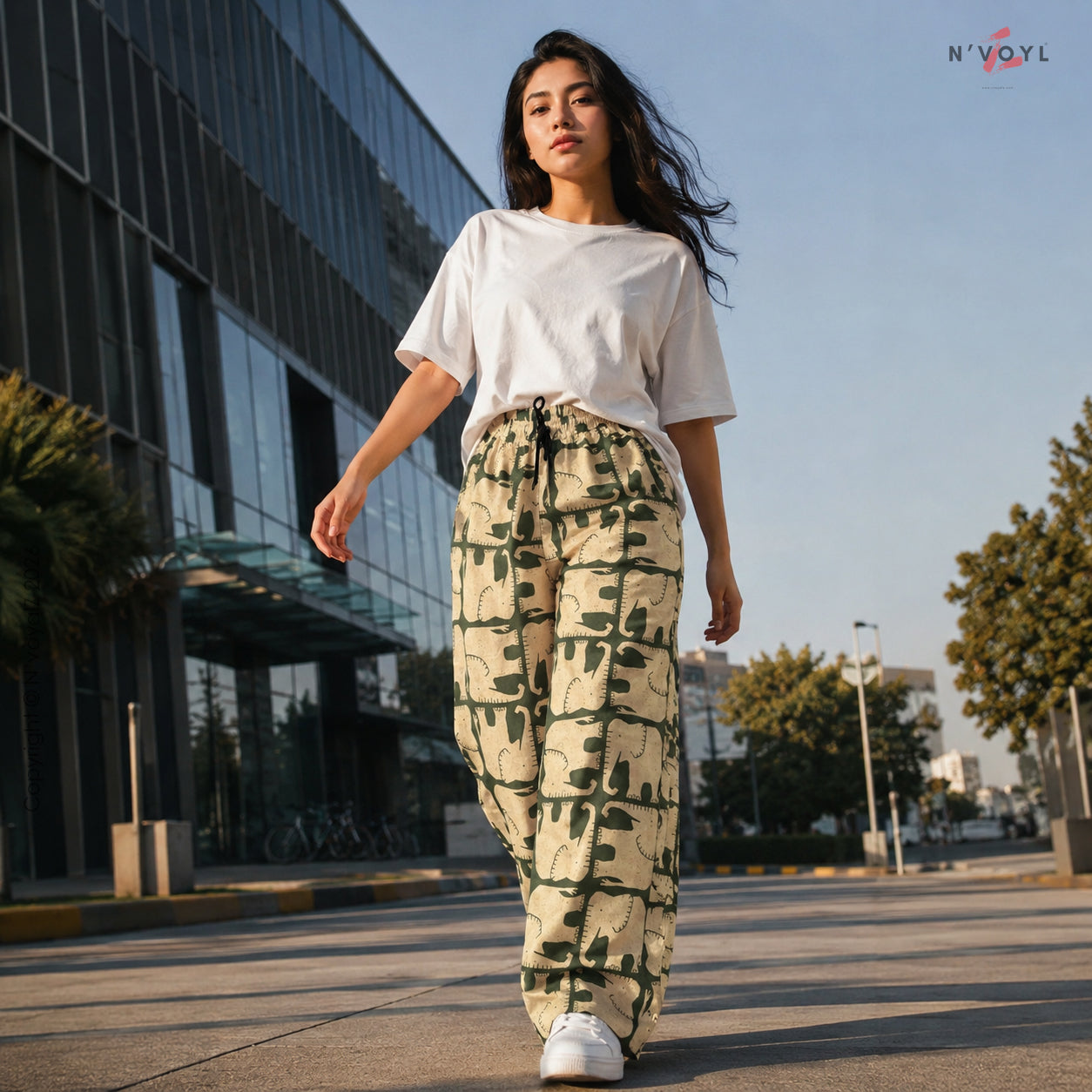 Elephant Print Wide Pants