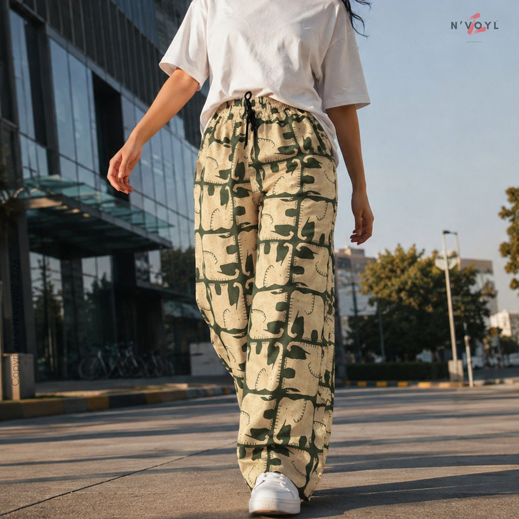 Elephant Print Wide Pants