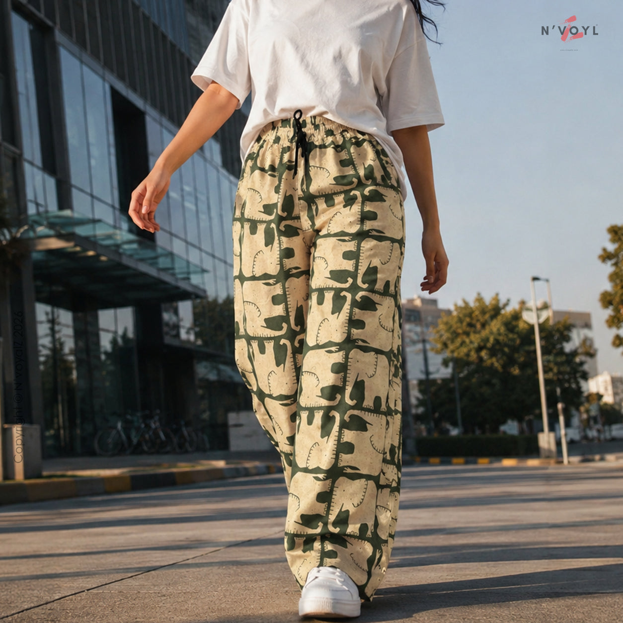 Elephant Print Wide Pants