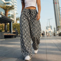 Retro Floral Checker Wide Leg Pants