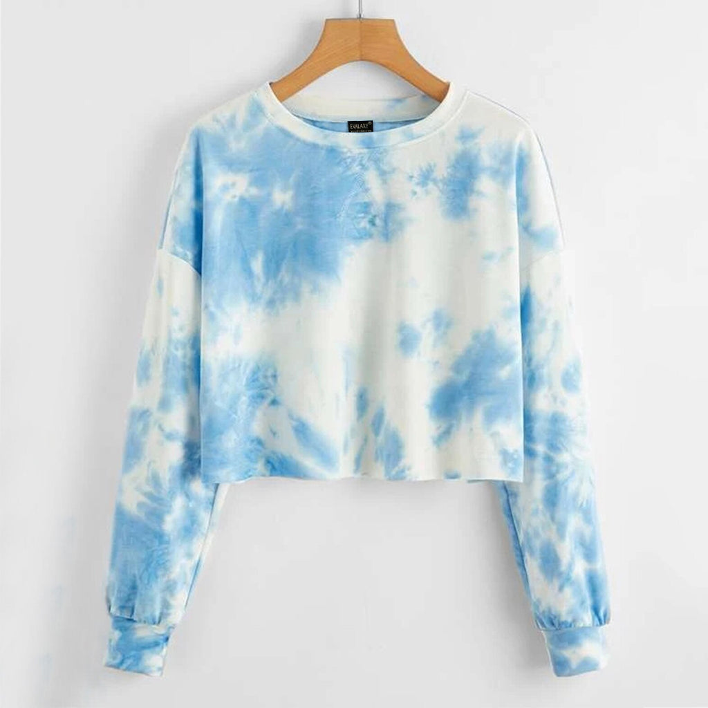 Sky Blue Tie-Dye Oversized Crop Top