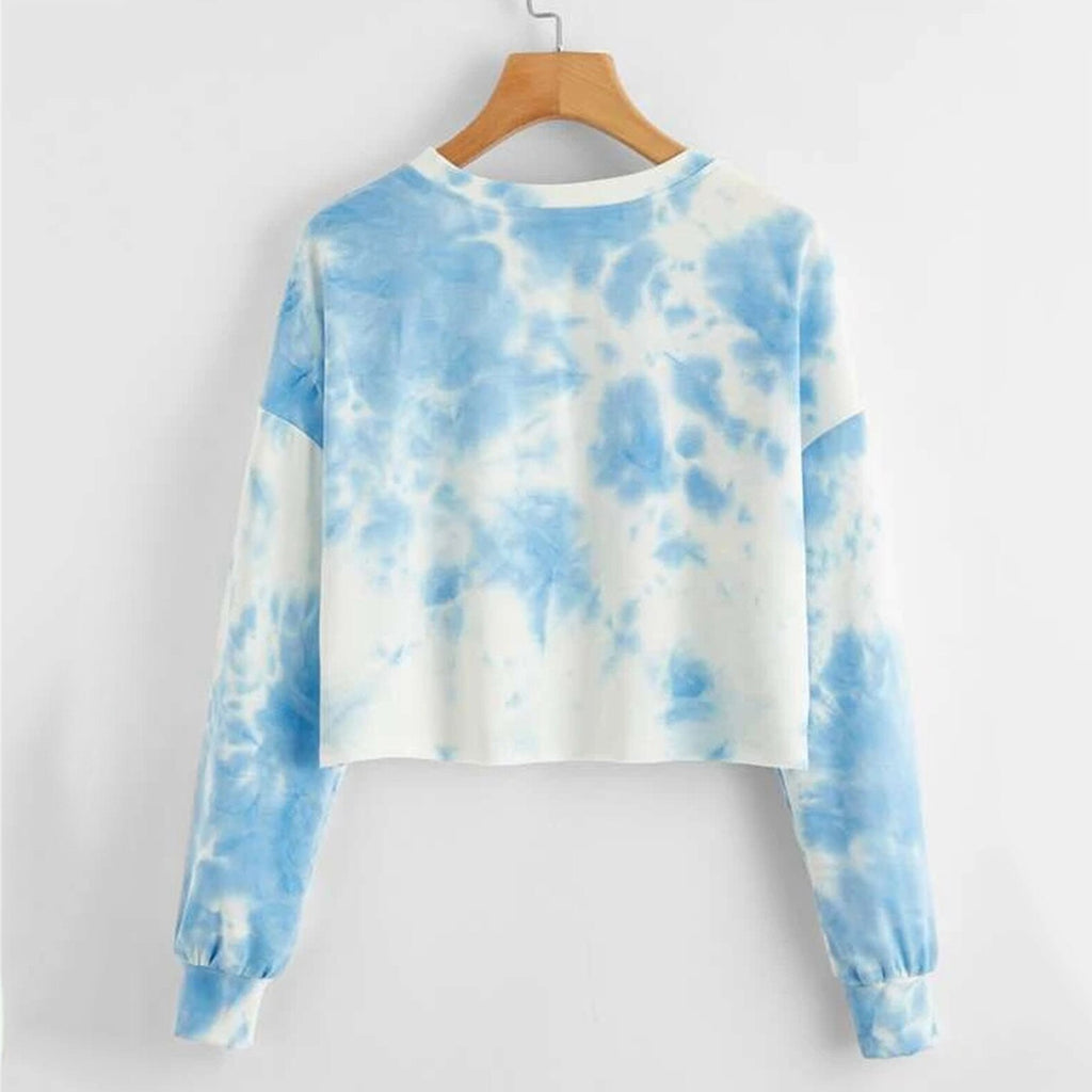 Sky Blue Tie-Dye Oversized Crop Top