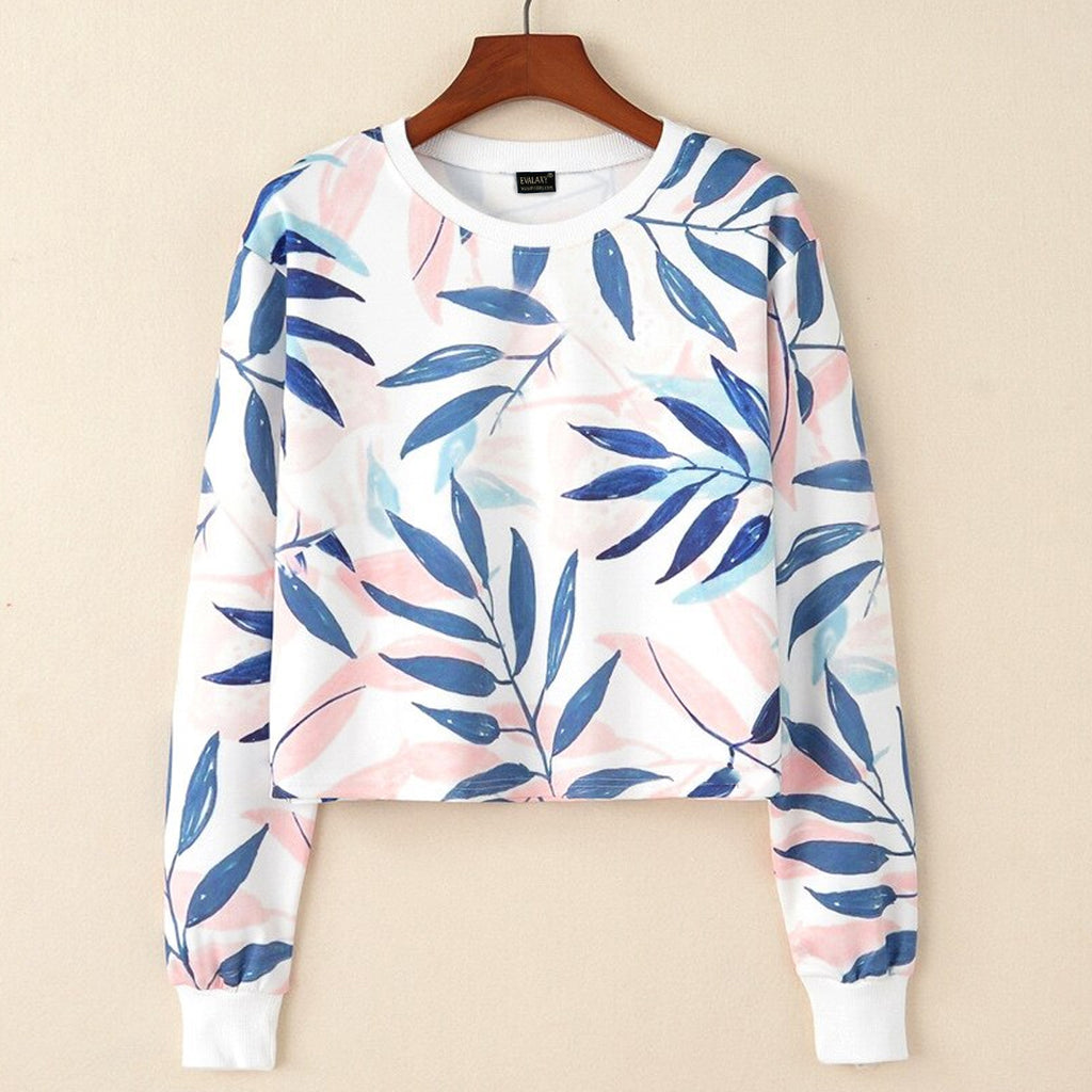 Botanical Leaf Print Oversized Crop Top
