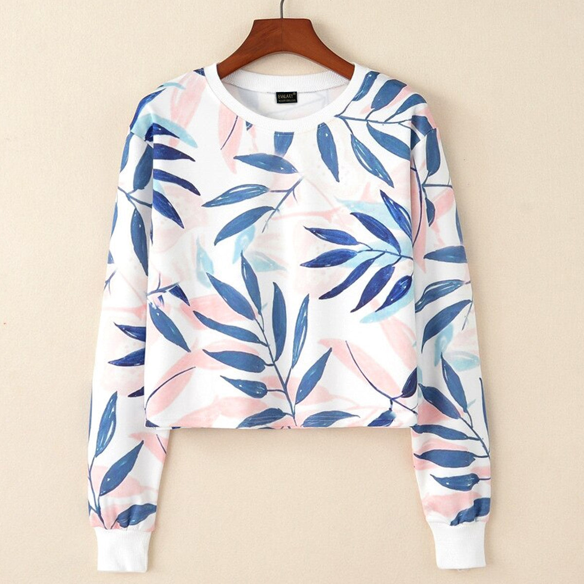 Botanical Leaf Print Oversized Crop Top