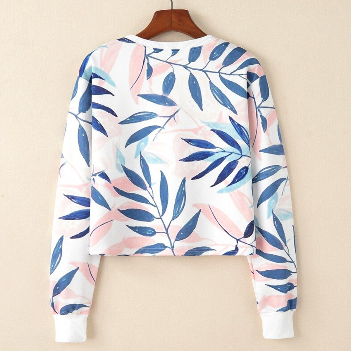 Botanical Leaf Print Oversized Crop Top