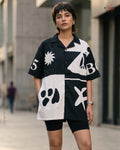 Black & White Graphic Cuban Collar Shirt